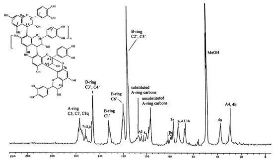 13C-NMR spectrum of cranberry proanthocyanidins